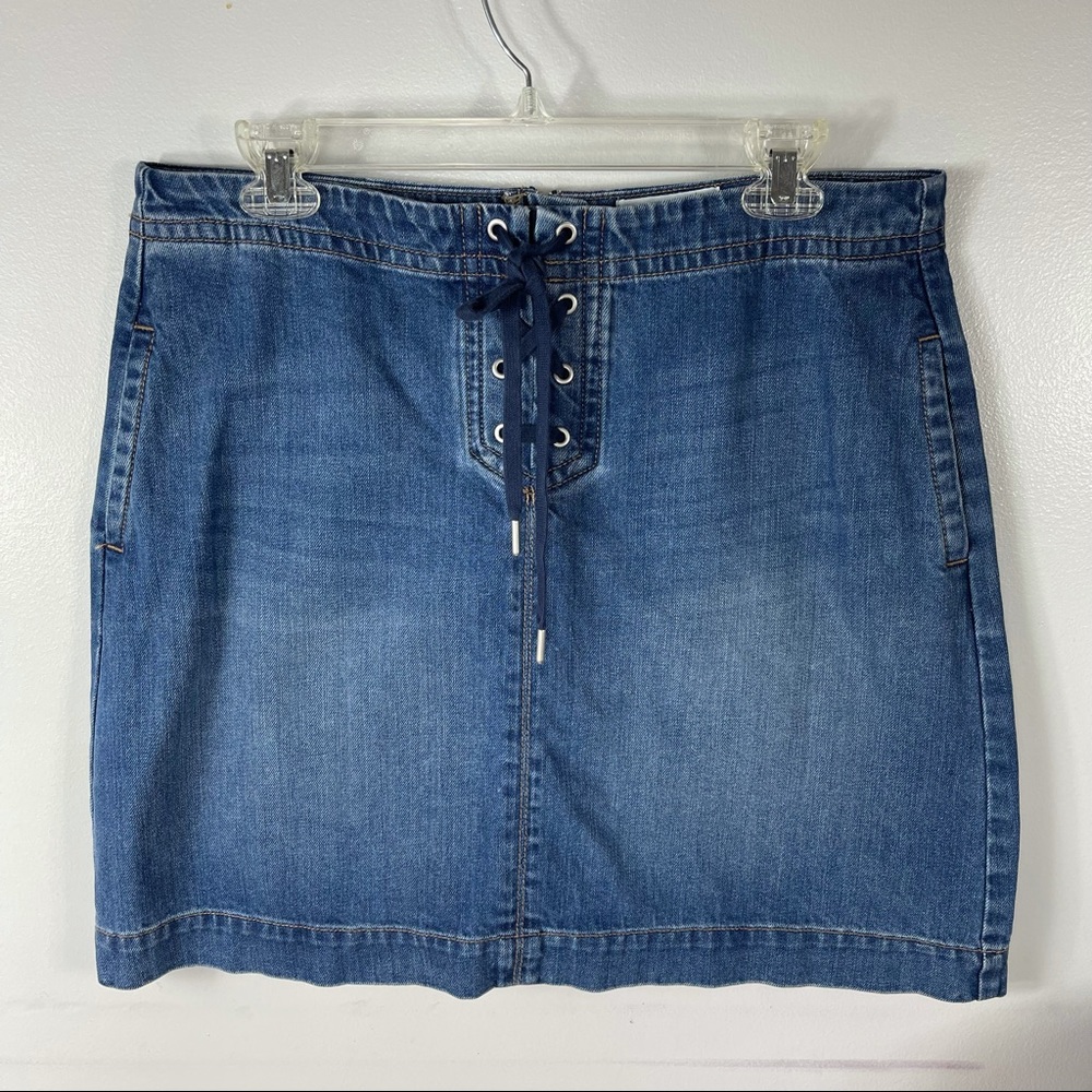 Loft Denim Lace Front Mini Skirt Size 12